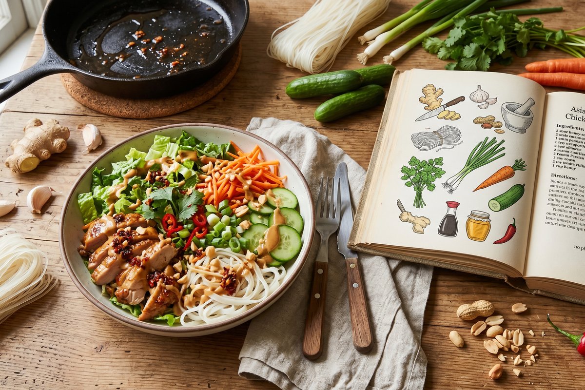 Asian Noodle Salad with Chicken & Peanut Dressing