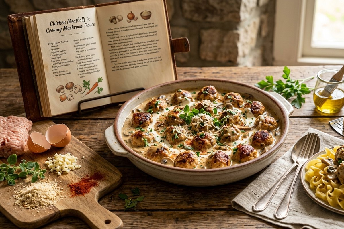 Chicken Meatballs in Creamy Mushroom Sauce