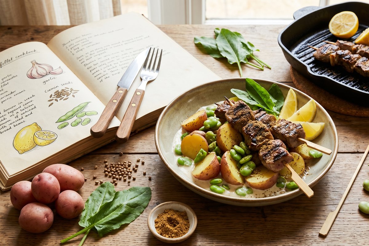 Spiced Lamb Kebabs with Tahini Potato Salad