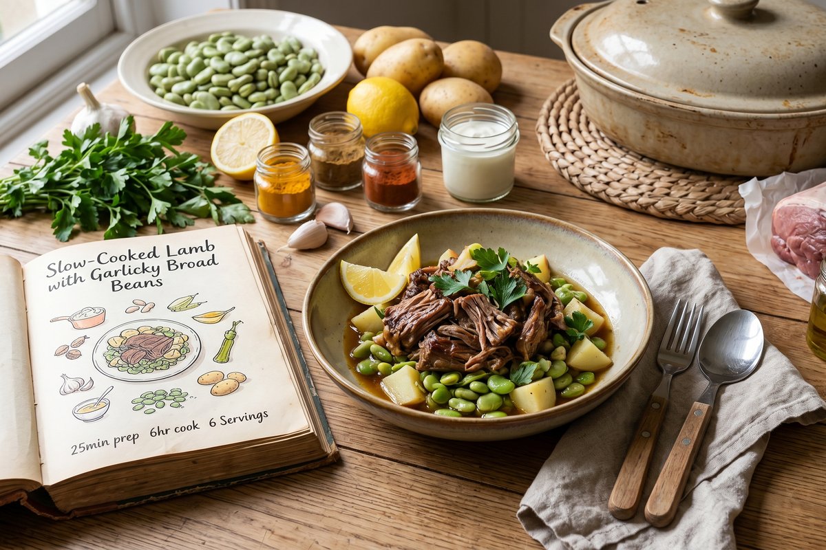 Slow-Cooked Lamb with Garlicky Broad Beans