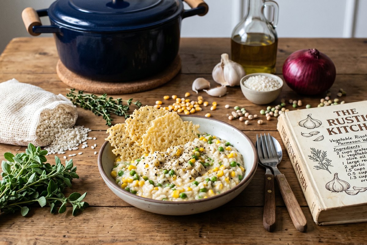 Vegetable Risotto with Parmesan Wafers