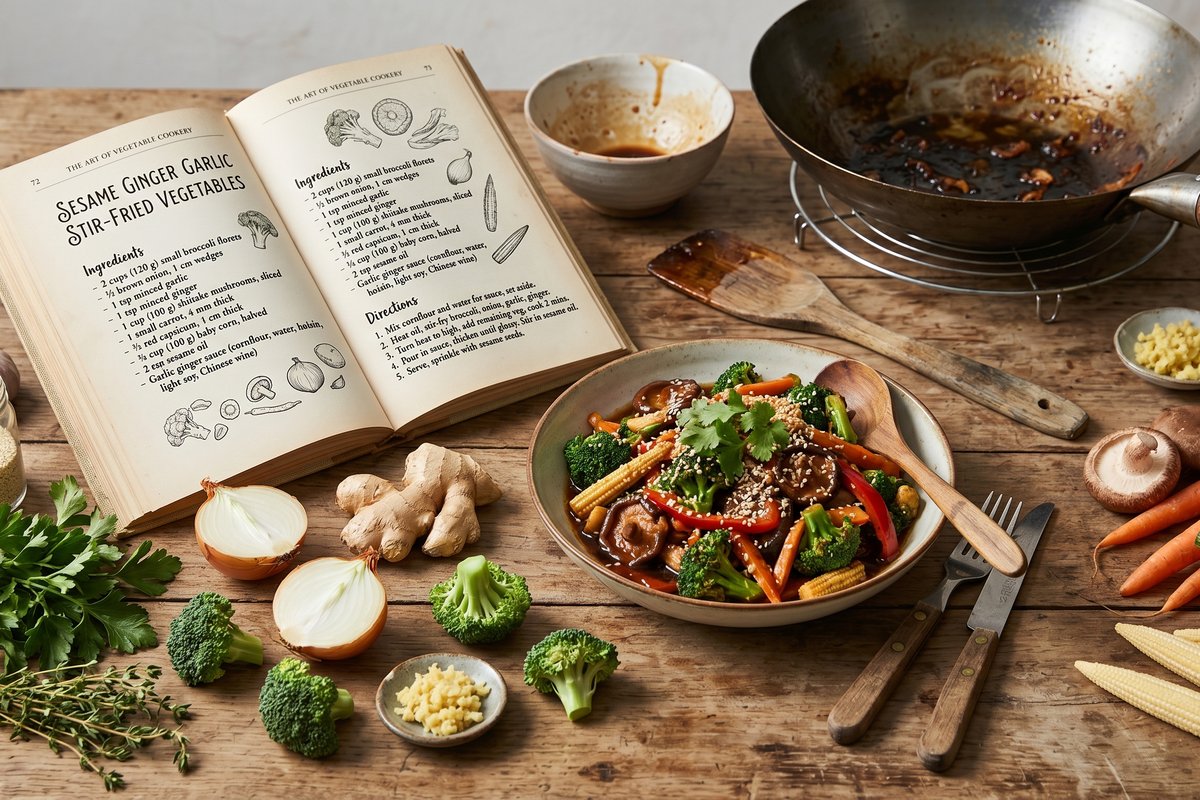 Sesame Ginger Garlic Stir-Fried Vegetables