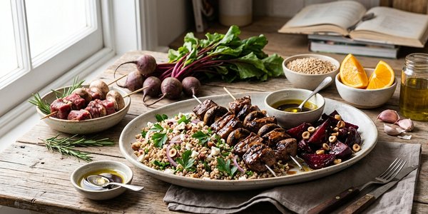 Beef & Mushroom Kebabs with Buckwheat Salad