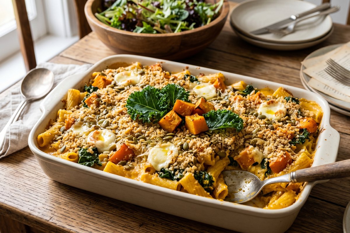 Creamy Vegetarian Pumpkin Pasta Bake