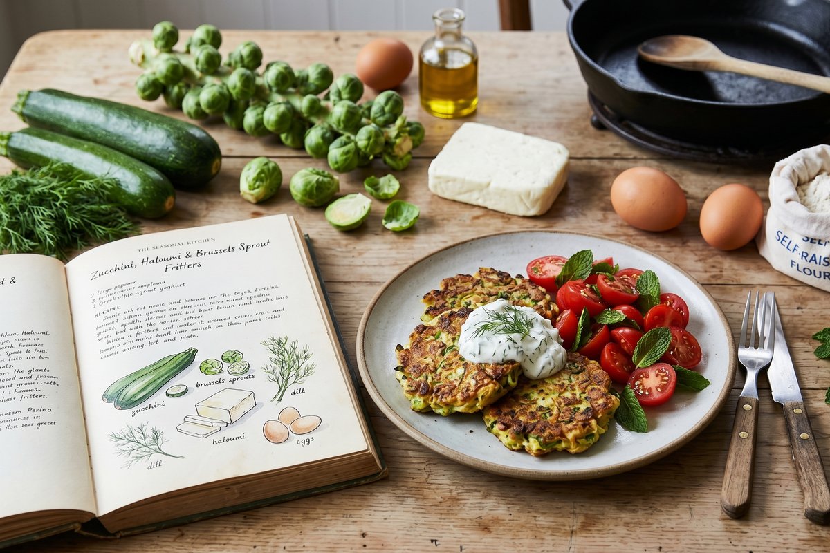 Zucchini, Haloumi & Brussels Sprout Fritters